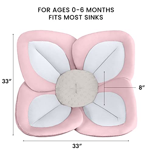 Blooming Bath Lotus Bath Baby Bath Seat - Plush Minky Baby Sink Bathtub Cushion - The Original Washer-Safe Flower Seat for Newborns - Pink/White/Gray