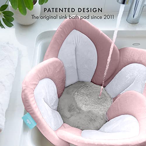 Blooming Bath Lotus Bath Baby Bath Seat - Plush Minky Baby Sink Bathtub Cushion - The Original Washer-Safe Flower Seat for Newborns - Pink/White/Gray