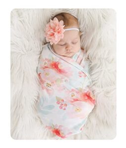 giggle angel baby receiving blanket swaddle blanket newborn wrap swaddle headband set -bloom flower pattern