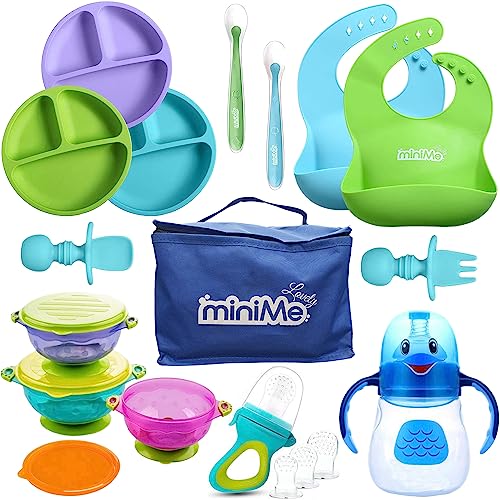 Lovely Minime Baby Feeding Set, Silicone Plates Bibs Spoons, Baby Led Weaning Supplies, Toddler Eating Utensils Dish Set, Suction Bowls, Sippy Cup, Food Pacifier Feeder, Baby Stuff