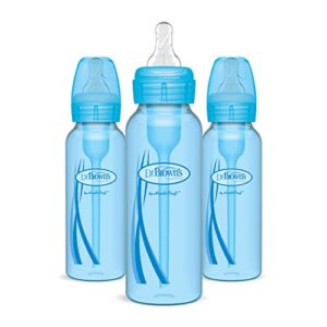 dr. brown’s natural flow® anti-colic options+™ narrow baby bottles 8 oz/250 ml, with level 1 slow flow nipple, 3 pack, 0m+ blue
