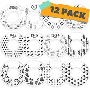 corrure baby closet size dividers - complete set of 12 closet dividers for baby clothes from newborn to 24 months - best nursery closet hanger organizer for baby boy or girl - ideal baby gift (white)