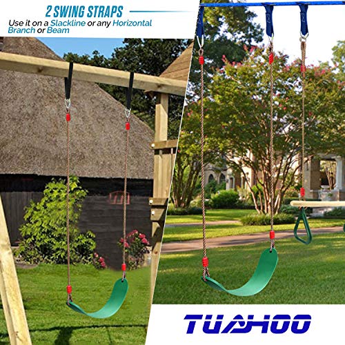 TUAHOO 600lbs Ninja Obstacle Course for Kids Backyard - Ninja Training Obstacles 50' Slackline Kits - Outside Line Ninja Kids Playset with Swings, Monkey Bars, Gym Rings, Rope Ladder, Climbing Net