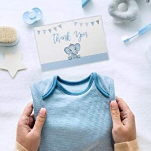 VNS Creations 50 Baby Shower Thank You Cards - Boy Baby Shower Thank You Cards- Baby Shower Cards - Elephant Baby Shower Thank You Cards - Baby Boy Shower Card with Envelopes & Stickers (Blue)