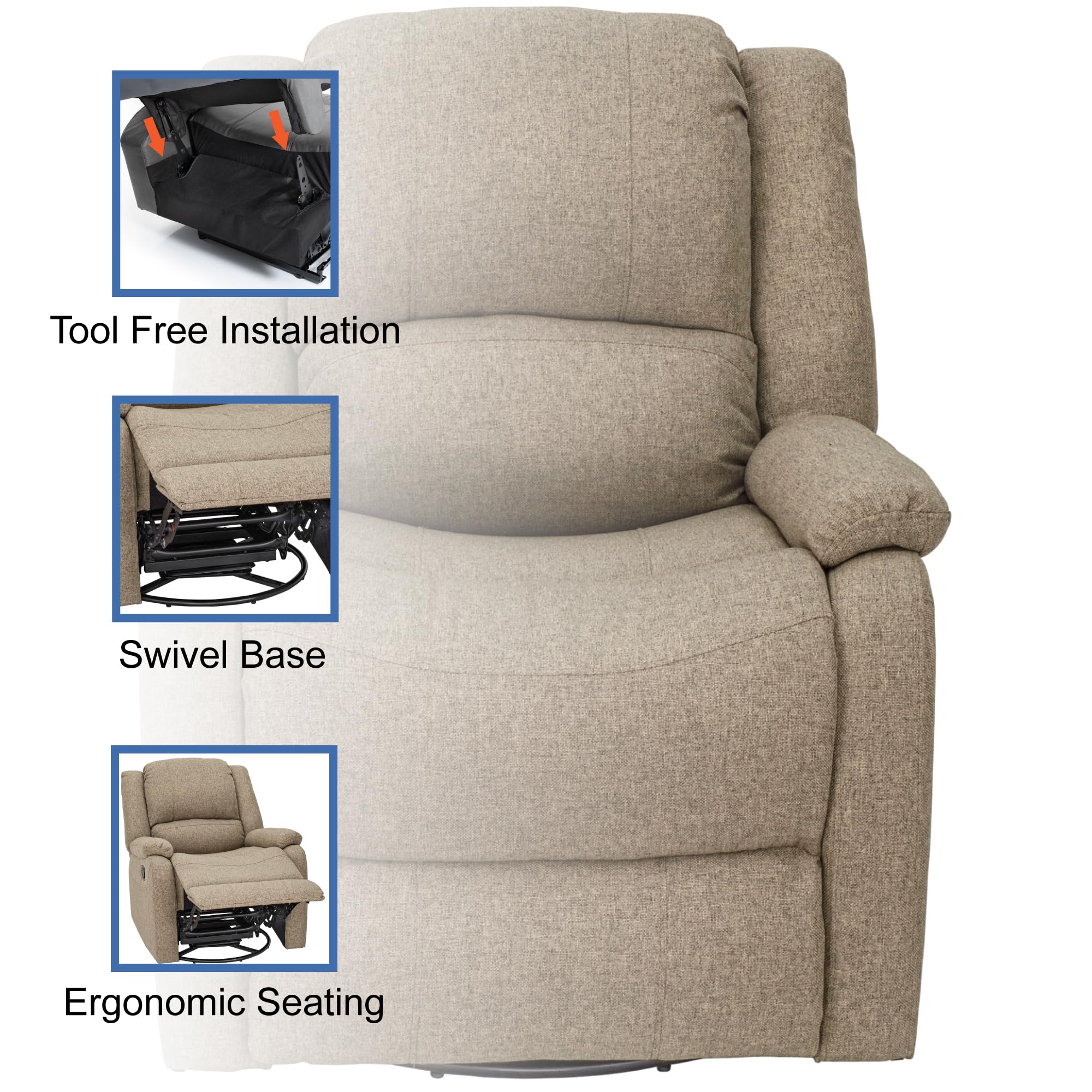 RecPro Charles Collection | 30" Swivel Glider RV Recliner | RV Living Room (Slideout) Chair | RV Furniture | Glider Chair | Oatmeal or Fossil | Cloth (2 Pack, Oatmeal)