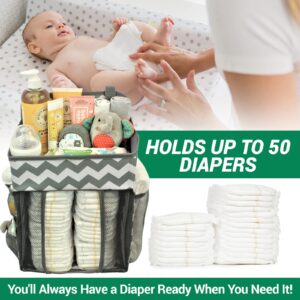 Babywards Hanging Diaper Caddy Organizer - Large Nursery Storage for Essential Newborn Baby Items - 2 Compartments, 3 Mesh Pockets - Durable Hooks to Hang on Bassinet, Changing Table, Crib