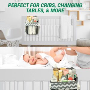 Babywards Hanging Diaper Caddy Organizer - Large Nursery Storage for Essential Newborn Baby Items - 2 Compartments, 3 Mesh Pockets - Durable Hooks to Hang on Bassinet, Changing Table, Crib