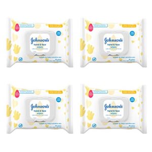 johnson's hand & face baby sanitizing cleansing wipes for travel and on-the-go, no more tears formula, paraben and alcohol free, 25 ct, case of 4