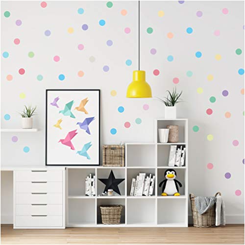 PapaKit Large Round Polka Dot Confetti Wall Decal Baby Nursery Child Kid Boy Girl Bedroom Home Decor | Creative Art Design Pattern | Safe Removable Adhesive (Pastel Rainbow, 2 Inches x 120 Pieces)