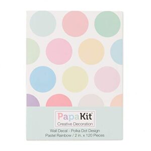 PapaKit Large Round Polka Dot Confetti Wall Decal Baby Nursery Child Kid Boy Girl Bedroom Home Decor | Creative Art Design Pattern | Safe Removable Adhesive (Pastel Rainbow, 2 Inches x 120 Pieces)