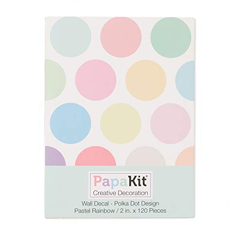 PapaKit Large Round Polka Dot Confetti Wall Decal Baby Nursery Child Kid Boy Girl Bedroom Home Decor | Creative Art Design Pattern | Safe Removable Adhesive (Pastel Rainbow, 2 Inches x 120 Pieces)