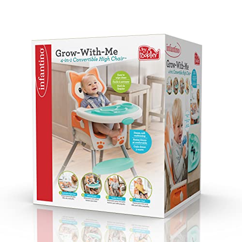 Infantino Grow-with-Me 4-in-1 Convertible High Chair, Fox-Theme, Space-Saving Design, Booster and Toddler Chair, for Infants & Toddlers 3M-36M