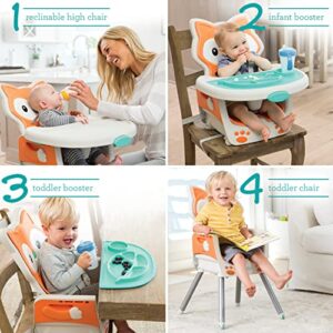 Infantino Grow-with-Me 4-in-1 Convertible High Chair, Fox-Theme, Space-Saving Design, Booster and Toddler Chair, for Infants & Toddlers 3M-36M