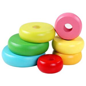 GEMEM Stacking Rings Toy Wooden Rainbow Stacker Toddler Learning Toys for 18 Months 2 Year Old Baby Boys Girls Non-Toxic