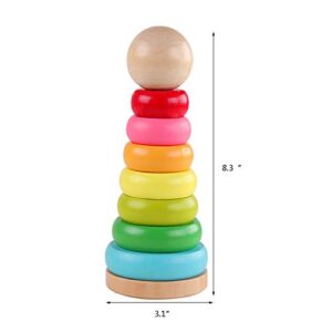 GEMEM Stacking Rings Toy Wooden Rainbow Stacker Toddler Learning Toys for 18 Months 2 Year Old Baby Boys Girls Non-Toxic