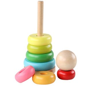 GEMEM Stacking Rings Toy Wooden Rainbow Stacker Toddler Learning Toys for 18 Months 2 Year Old Baby Boys Girls Non-Toxic