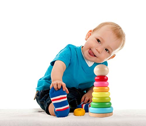 GEMEM Stacking Rings Toy Wooden Rainbow Stacker Toddler Learning Toys for 18 Months 2 Year Old Baby Boys Girls Non-Toxic