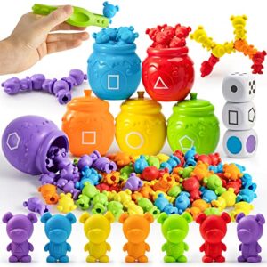 joyin rainbow counting bears with matching sorting cups - 83 pcs set learning toys for kids age 3+, number sorting, color recognition, tweezers, dice, instruction book, educational sensory toy gift