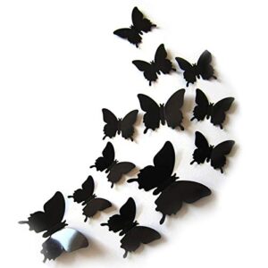 jyphm 24pcs 3d butterfly wall decal removable stickers decor for kids room decoration home and bedroom mural black
