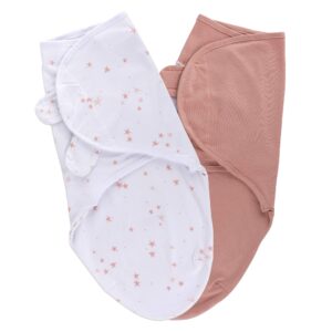 ely's & co. baby swaddle blanket - 2 pack cotton swaddle blanket - newborn swaddle 0-3 months, newborn essentials (mauve pink stars & solid dusty rose)