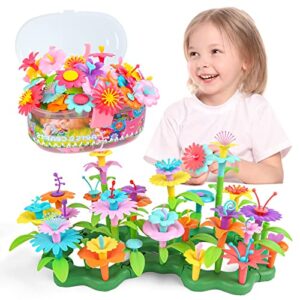 gili flower garden building stacking toys - build a bouquet sets for 4 5 6 year old toddler girls arts and crafts for little kids age 3yr up best top christmas birthday gifts for creativity play