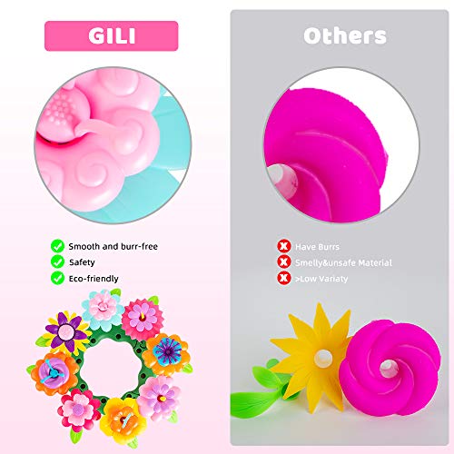 Gili Flower Garden Building Stacking Toys - Build a Bouquet Sets for 4 5 6 Year Old Toddler Girls Arts and Crafts for Little Kids Age 3yr Up Best Top Christmas Birthday Gifts for Creativity Play