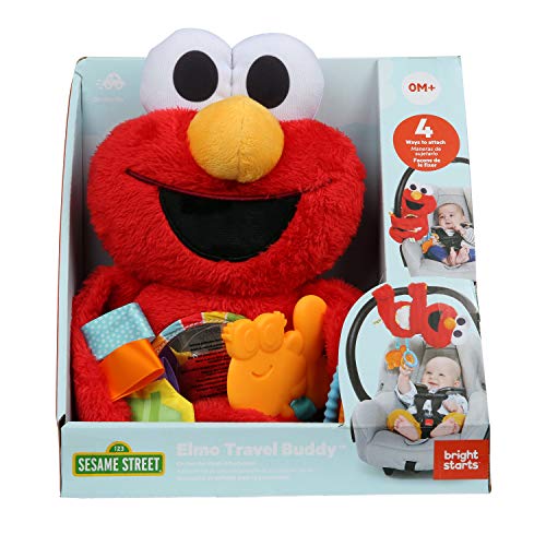 Bright Starts Sesame Street Elmo Travel Buddy Plush Take-Along Stroller or Carrier Toy, Ages 0-12 Months