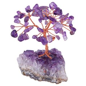 mookaitedecor amethyst crystal tree, amethyst cluster crystals base bonsai money tree for wealth and luck