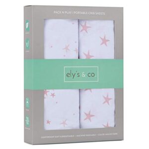 pack n play playard sheet - mini crib sheet 100% jersey cotton 2 pack for baby girl-dusty rose and mauve pink stars