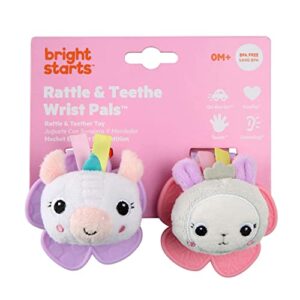 Bright Starts Rattle & Teethe Wrist Pals Toy, Unicorn & Llama, Newborn+, 2 Count