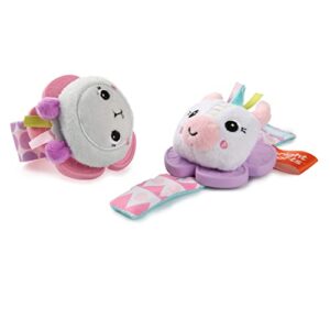 Bright Starts Rattle & Teethe Wrist Pals Toy, Unicorn & Llama, Newborn+, 2 Count