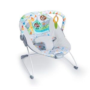 Bright Starts Safari Fun 3-Point Harness Vibrating Baby Bouncer with -Toy bar