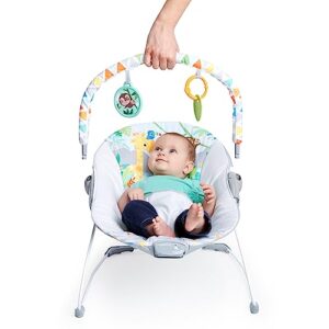 Bright Starts Safari Fun 3-Point Harness Vibrating Baby Bouncer with -Toy bar