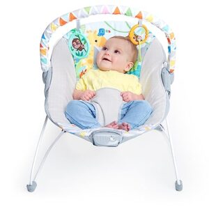 Bright Starts Safari Fun 3-Point Harness Vibrating Baby Bouncer with -Toy bar