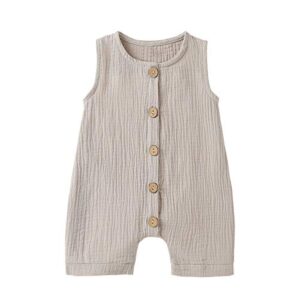 cecobora infant newborn baby boys girls cotton linen romper summer jumpsuit sleeveless overalls clothing set (grey, 0-3 months)