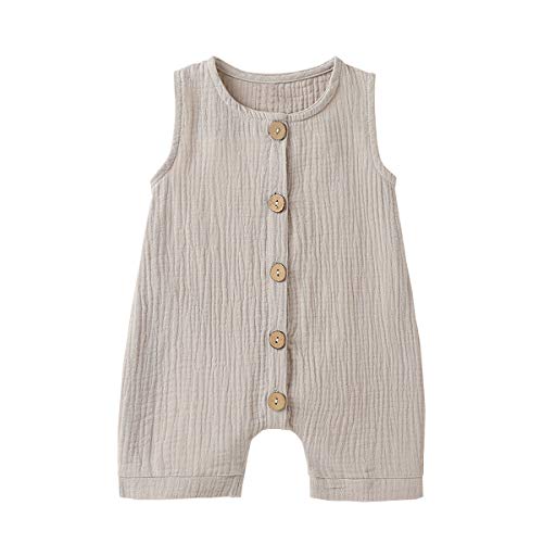 Cecobora Infant Newborn Baby Boys Girls Cotton Linen Romper Summer Jumpsuit Sleeveless Overalls Clothing Set (Grey, 0-3 Months)