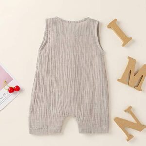 Cecobora Infant Newborn Baby Boys Girls Cotton Linen Romper Summer Jumpsuit Sleeveless Overalls Clothing Set (Grey, 0-3 Months)