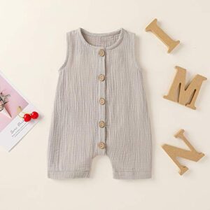 Cecobora Infant Newborn Baby Boys Girls Cotton Linen Romper Summer Jumpsuit Sleeveless Overalls Clothing Set (Grey, 0-3 Months)