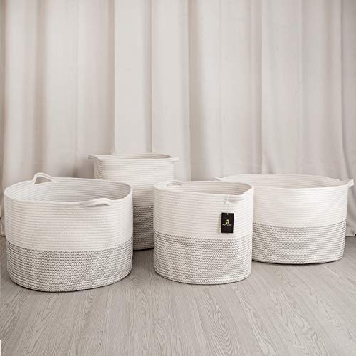 Hiromi Cotton Rope Basket - LARGETS in The Market, Decorative White Storage Bins for Room Organization - Firm Woven Hamper for Laundry - Toys, Cushion, Throw Pillow, Blanket Holder - 24in x 14in