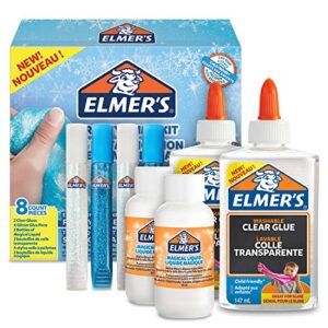 elmer’s glue frosty slime kit | with clear pva glue, glitter glue pens & magical liquid activator solution | 8 count