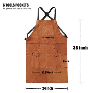 Welding Apron for Men with Welding Gloves - Heat & Flame-Resistant Leather Work Shop Blacksmith Aprons, 24" X 36", Adjustable M to XXXL