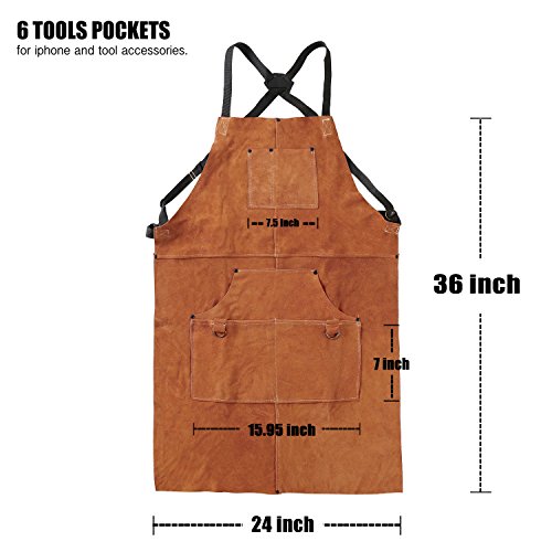 Welding Apron for Men with Welding Gloves - Heat & Flame-Resistant Leather Work Shop Blacksmith Aprons, 24" X 36", Adjustable M to XXXL