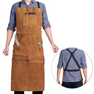 Welding Apron for Men with Welding Gloves - Heat & Flame-Resistant Leather Work Shop Blacksmith Aprons, 24" X 36", Adjustable M to XXXL