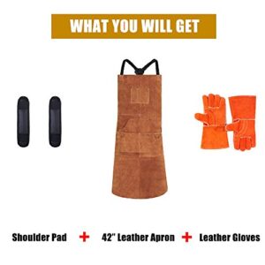 Welding Apron for Men with Welding Gloves - Heat & Flame-Resistant Leather Work Shop Blacksmith Aprons, 24" X 36", Adjustable M to XXXL