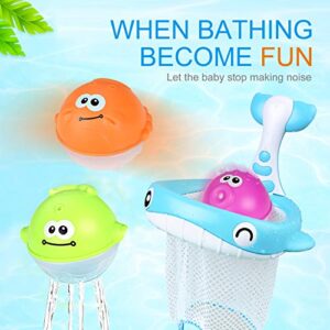 Bath Toy Sets, 36 Foam Bath Letters and Numbers, Floating Squirts Animal Toys Set with Fishing Net and Organizer Bag, Fish Catching Game for Babies Infants Toddlers Bathtub Time