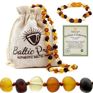 raw baltic amber necklace and bracelet gift set (unisex multi raw 12.5 inches/5.5 inches) - certified premium quality raw baltic sea amber