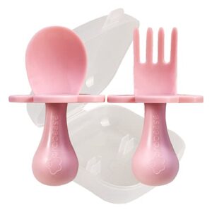 grabease toddler utensils baby utensils baby forks for self feeding, bpa-free & phthalate-free for baby & toddler, 1 set, blush