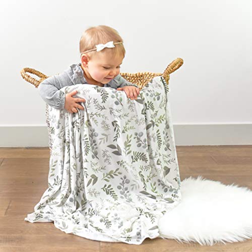 Village Baby - Graceful Greenery Swaddle Blanket - Baby Boy/Girl - Soft Newborn Receiving Blanket - Green Stretchy Wrap for Swaddling Infants Leaf Nursery Blanket - 46” x 46”