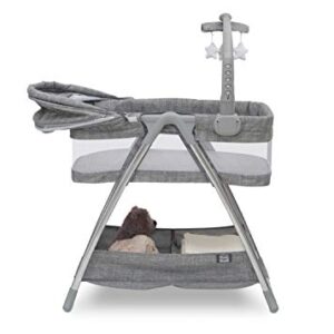 Simmons Kids City Sleeper Bedside Bassinet Portable Crib - Activity Mobile Arm with Nightlight, Vibrations, Twinkle Lights and Rotating Stars, Grey Tweed