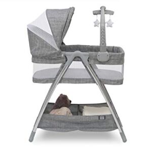 Simmons Kids City Sleeper Bedside Bassinet Portable Crib - Activity Mobile Arm with Nightlight, Vibrations, Twinkle Lights and Rotating Stars, Grey Tweed